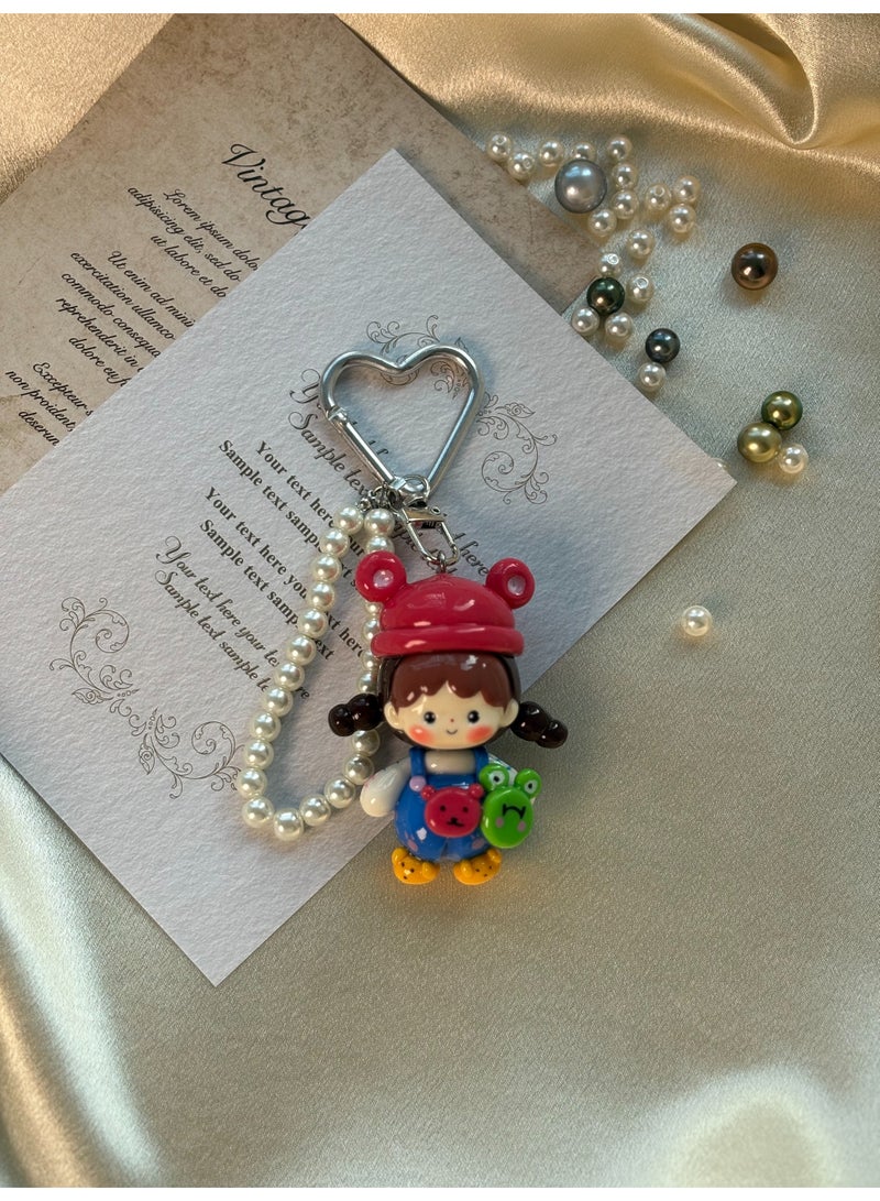 Handcrafted Ceramic Doll Keychain | Pearl Chain Bag Charm - Image 1